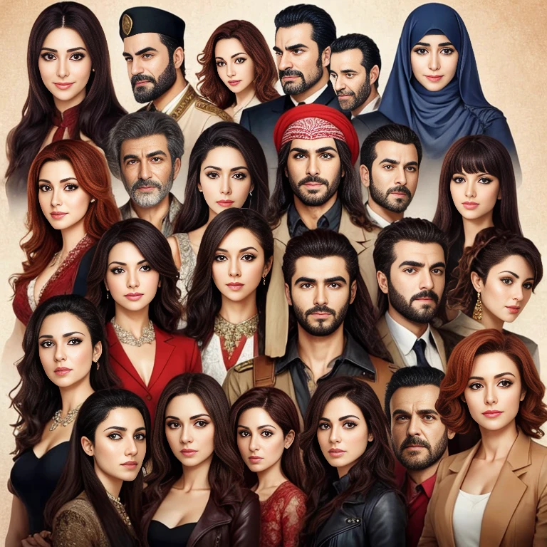 a perfect group of Lebanese. focus on the characters' faces