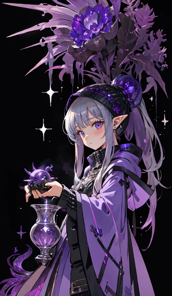 (((purple, Silver, sparkling)), goblin), Limited palette, contrast, amazing aesthetics, highest quality, gorgeous artwork