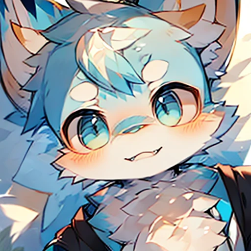 White kemono furry with blue dull eyes being cute