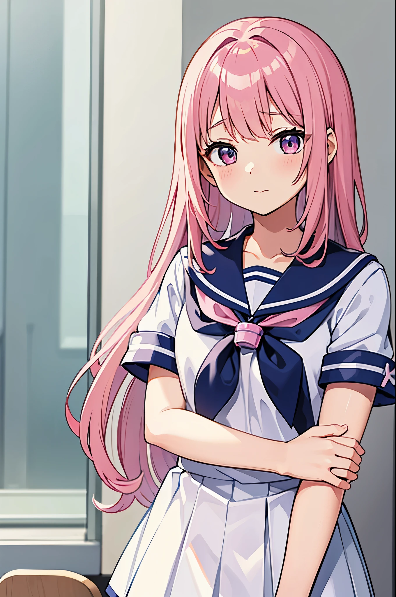 A pink-haired high school girl in a sailor uniform receives a vaccination、The man grabbed his arm、Take the syringe and stick it into your upper arm.。.