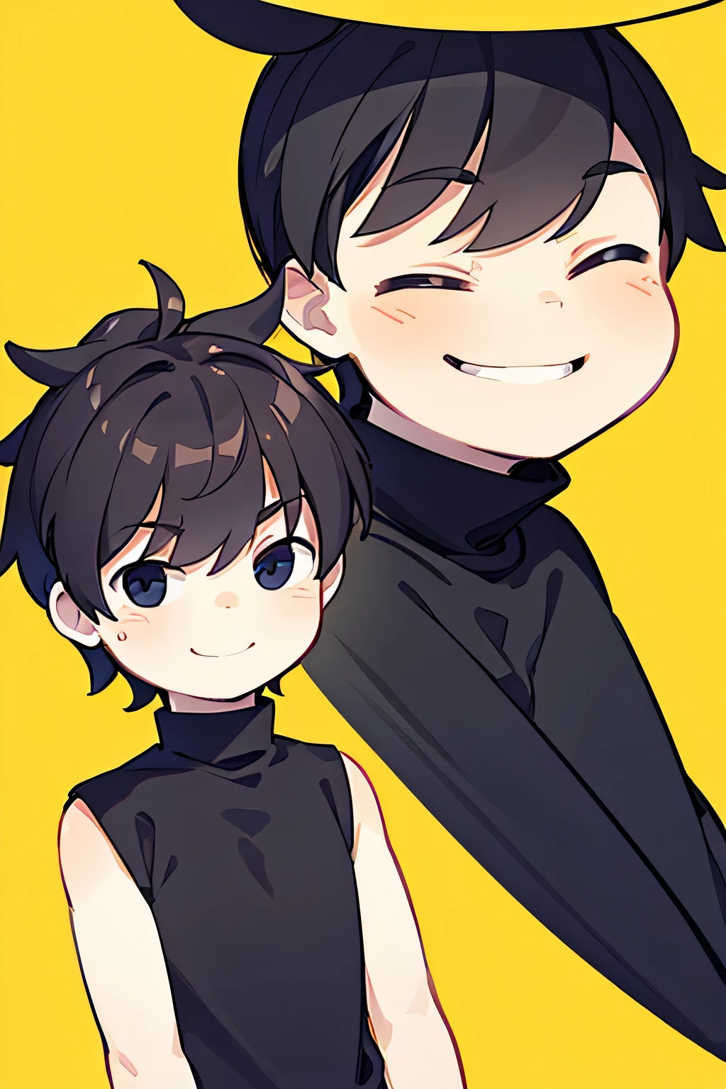 smiling emoji，Boy,Flat style，solid yellow background