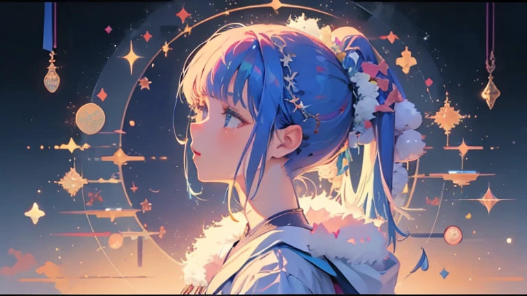 a beautiful girl, wishing upon a star, watercolor, cinematic anime scene, face close up, profile
