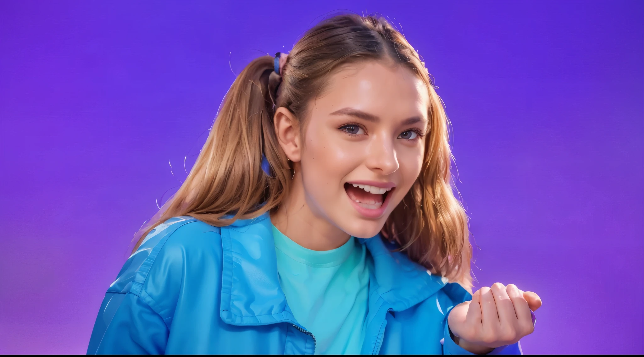 girl in a blue jacket stands in front of, hyperrealistic , hyper realistic , hyperrealistic , portrait shot 8k, photo of cute age , Photorealistic, Realistic portrait, Photorealistic! art style, Photorealistic girl render, beautiful young daughter , multiple light sources, rim light, sharp post effects render, hand, (glossy plastic texture with multiple big light probe refractions), perfect cgi, smooth silhouette, high intensity , (super glossy material), most beautiful vfx, blue background, plastic refractions, realistic, 4k, high resolution, rim light, she is flying, she is laying on the floor, photo shoot, commercial photo, profile shot, 4k, rim light, high resolution, 4k, glossy texture, smooth 3d model, multiple light sources, rim light, sharp post effects render, (glossy texture with multiple big light probe refractions), perfect cgi, cgi art created only with gradients, smooth silhouette, high intensity refraction, (super glossy material), most beautiful vfx, multiple light sources, rim light, sharp post effects render, perfect cgi, , digital art, detailed digital art, best quality, 4k, masterpiece:1.2, realistic, vivid colors, The image of the highest quality, ensuring every detail showcased perfectly. It in 4k resolution, allowing viewers to immerse themselves in the richness of the colors and intricate details. The realistic rendering. under the spotlight, reflecting, high-resolution image, realistic rendering, photorealistic