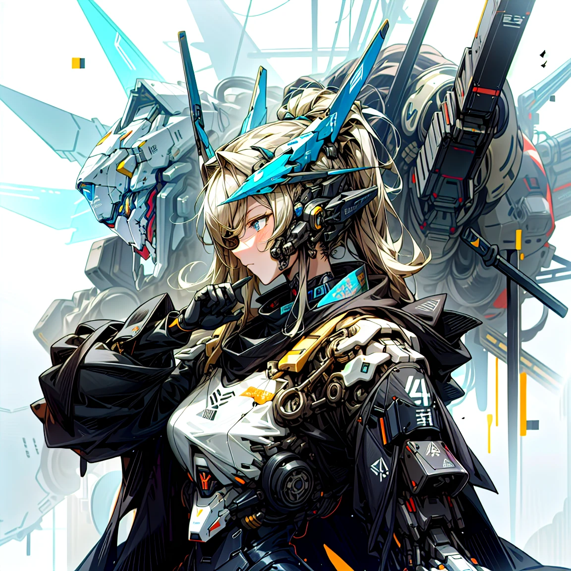 Cyberpunk-style maiden mecha，Girl wearing mechanical cyber armor，Mechanized Valkyries，Anime robot and organic mixed together，Arasaka Kameka，blowjob white mecha，mechanical aesthetic，mecha anthropomorphic penguin，cool mecha style。