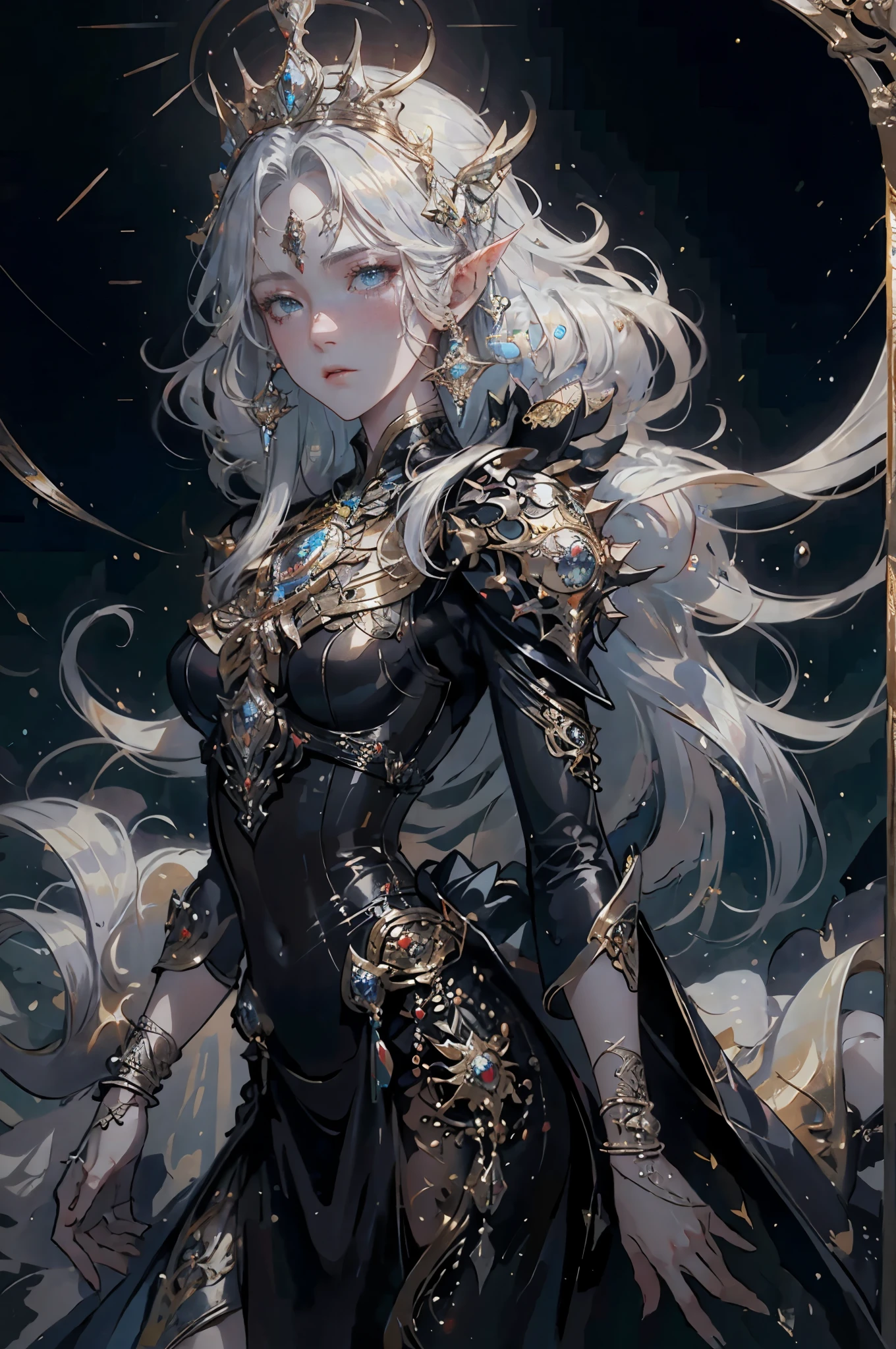 (masterpiece), highest quality, perfect face, whole body,sea view, Mysterious,#Genshin Impact Pixiv, very detailed, beautiful, concept art, super fine details, breathtaking, 8K resolution, V Raytracing, movie poster, 3D Shading, unreal engine 5, cel shading, intricately detailed,Depth of the bounds written, a portrait of a beautiful young Swedish porcelain woman by "Unreal C",Digital single-lens reflex camera, shine ,Aetherpunk , ((fairy core:1.3)) , ponytail, stand under the sun, Short sleeve skin tight blouse, (Tight fitting loincloth:1.3), abdomen, fine eyes. 4k, HDR, (very detailed, detailed realistic eyes, clear eyes), Long silver hair fluttering in the wind、 RAW Color Art, fine hair, cinematic lighting, Shadow Wavering, global illumination, highly fine hair, beautiful , detailed pupil, (very complex and detailed),standing up straight, looking at the viewer, photo shoot, realistic, photo-realistic, 16k, very detailed, diffused soft lighting, shallow Depth of the bounds written. movie stills, Filmed with v-raptor XL, film grain, 35mm film, live action, highest quality, in the atmosphere, a masterpiece, amazing, amazing, dramatic