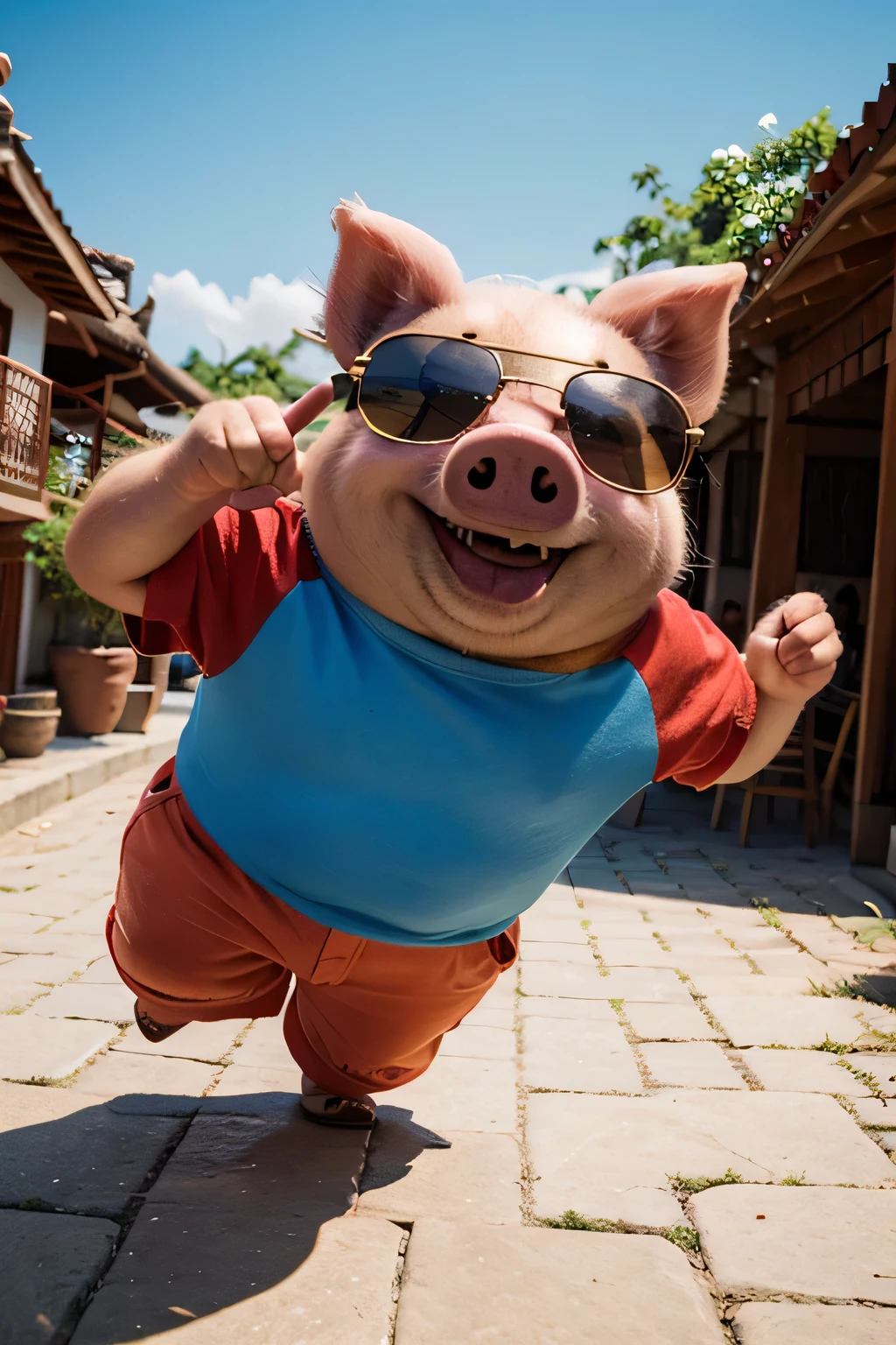 Captain pig wearing sunglasses, Surasang, happy photo