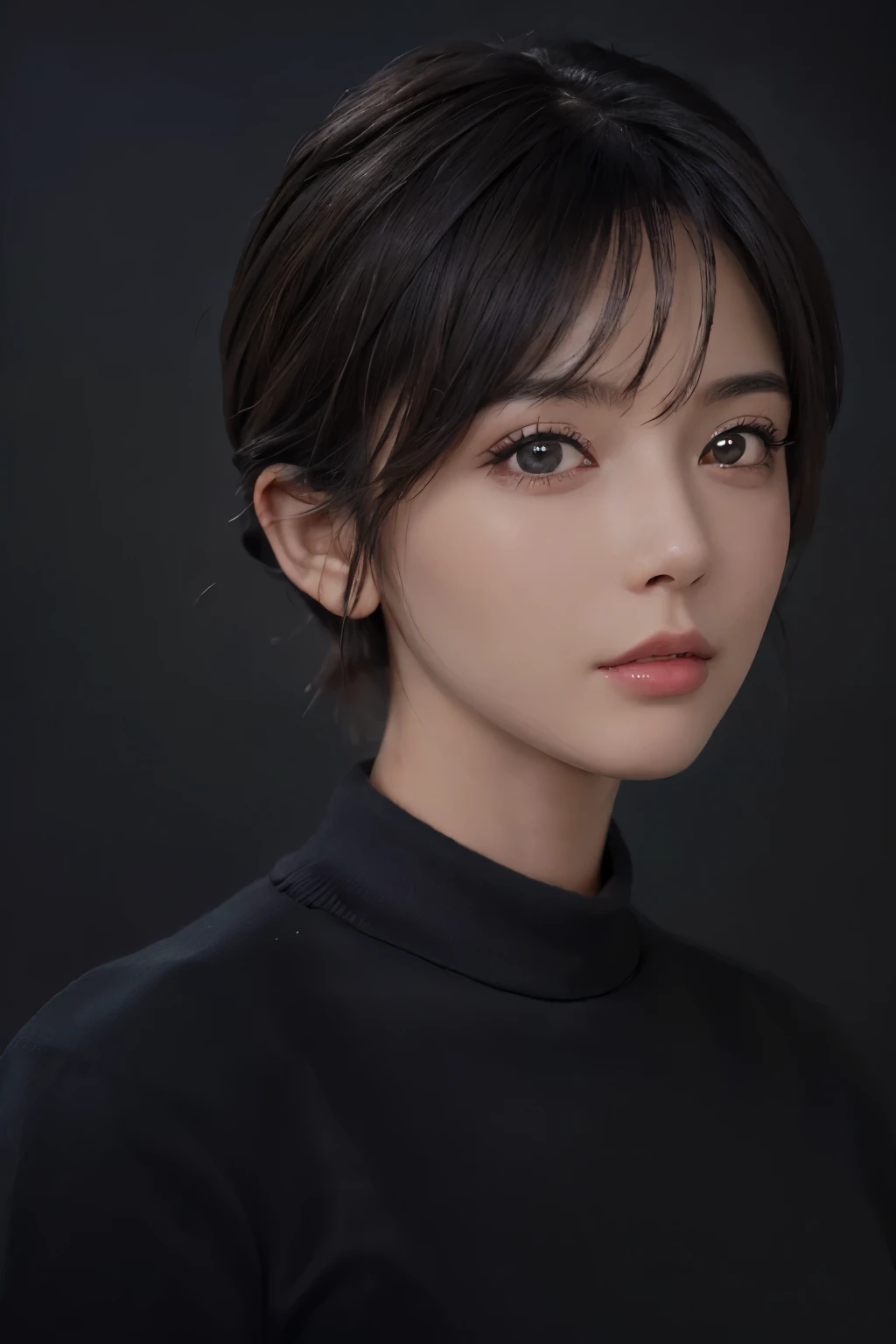 (masterpiece:1.3), (8k, photorealistic, RAW photo, best quality: 1.4), (1girl), beautiful face, (realistic face), (black hair, short hair:1.3), beautiful hairstyle, realistic eyes, beautiful detailed eyes, (realistic skin), beautiful skin, (sweater), absurdres, attractive, ultra high res, ultra realistic, highly detailed, golden ratio