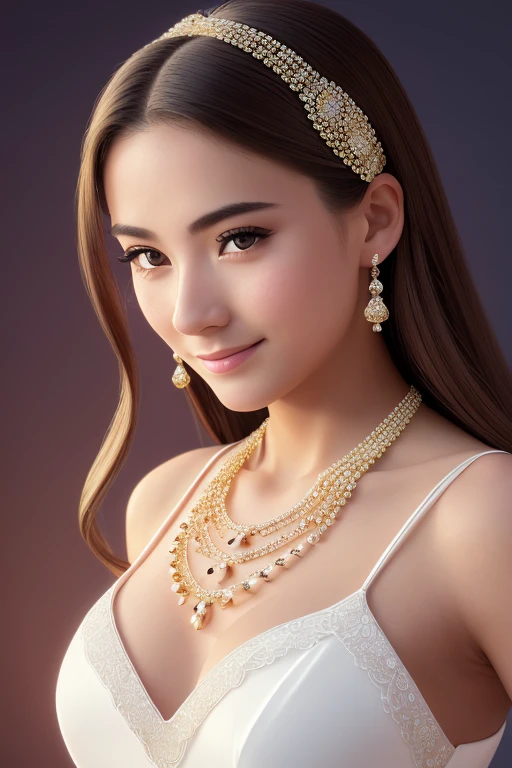 最high quality, masterpiece, High resolution, 1 girl, transparent silk china dress, beautiful face, hair ornaments, looking at the viewer, smile, closed mouth,lips, dress,hair ornaments, necklace, jewelry, long hair, earrings, beautiful face,On top of that_body, Tyndall effect,realistic, Dark studio, rim lighting, two-tone lighting,(high definition skin:1.2), 8K uhd, Digital single-lens reflex camera, soft lighting, high quality, volume lighting, Frank, photograph, High resolution, 4k, 8K, Bokeh