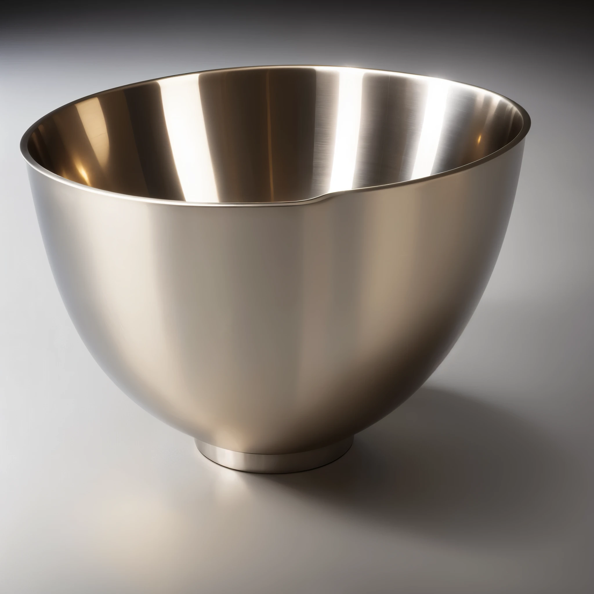 A stainless steel bowl, shimmering with a smooth textured surface, is placed against a sleek and simple, smooth background. The light delicately kisses the curves and edges of the bowl, creating intricate patterns of light and shadow that dance upon its surface. The scene is captured in crisp and clear detail, with a resolution of 4K.