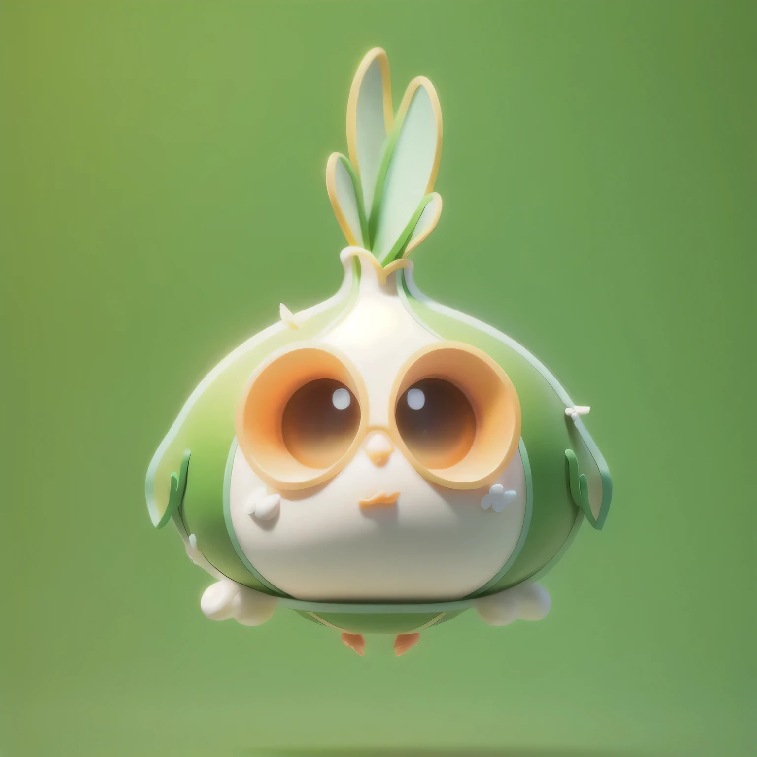 Bubble Mart style,whole body,A whole body light color、A cute little bird with a garlic body,The four feathers on the top of the head are green garlic sprouts,big eyes,Orange little mouth,Light-colored body,Small wings and short legs,Rounded body,Unique character design style,(White background:1.2),Children's books,fairy tale,Cartoon style character design,With shadow,light tone,high-end color matching,Cute animation,Super delicate,ultra high definition,high detail,Thousand feet,Blind box style,Realistic pvc textures,3D art,Natural light,Epic Light,fairy tale光,OC rendering,3D,Super details,zbrush,Realistic but stylized