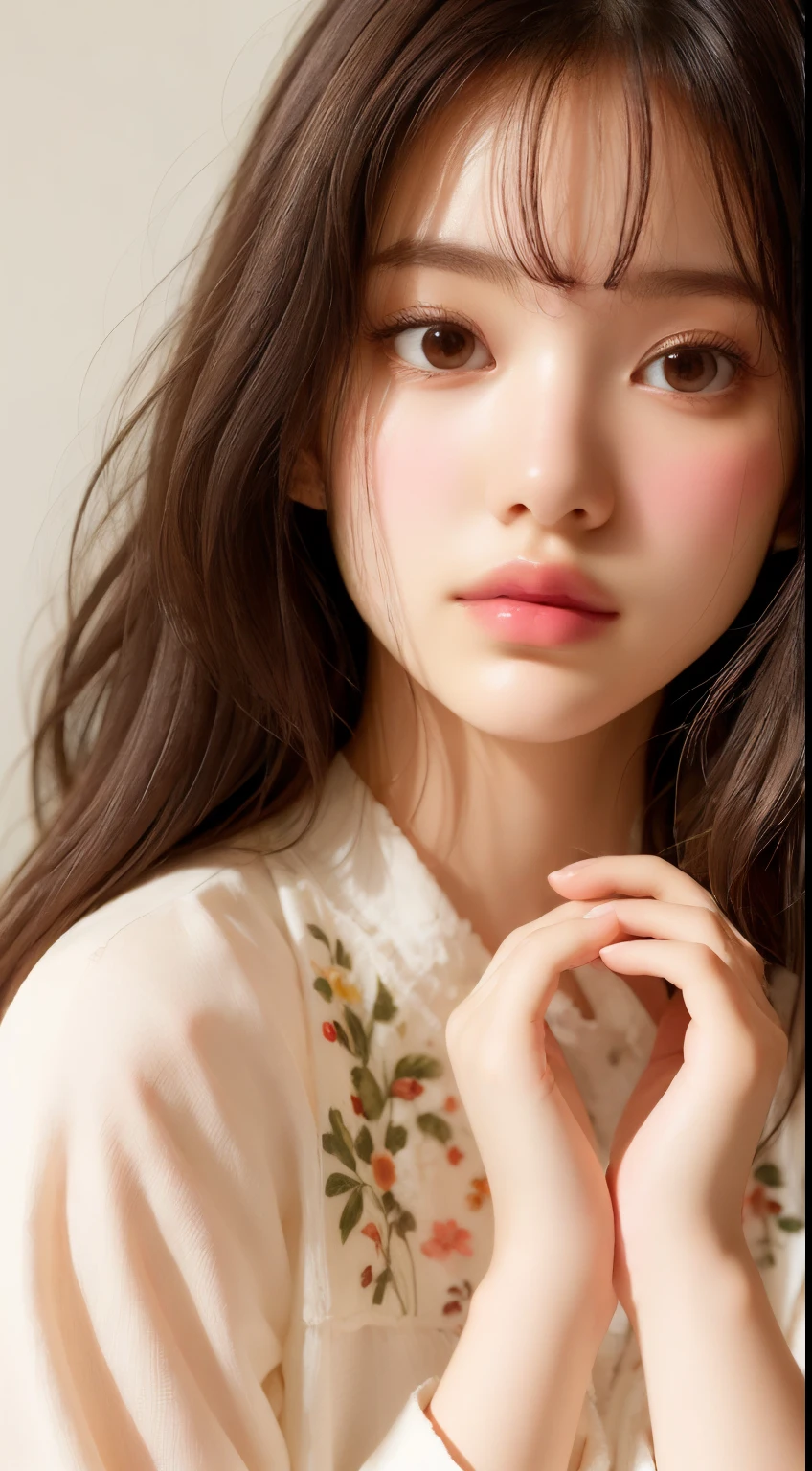 1 girl, (Full body), Unknown , detailed clothes, (delicate illustration:1.4),(masutepiece:1.0), (Best Quality:1.4), (超A high resolution:1.2), (Photorealistic:1.4), (8K, Raw photo:1.2), (Soft Focus:1.4), (18year old:1.3), (Sharp Focus:1.4), (Renaissance art:1.4), Detailed beautiful face, (Blouse with white collar), Holding an amaryllis flower with both hands