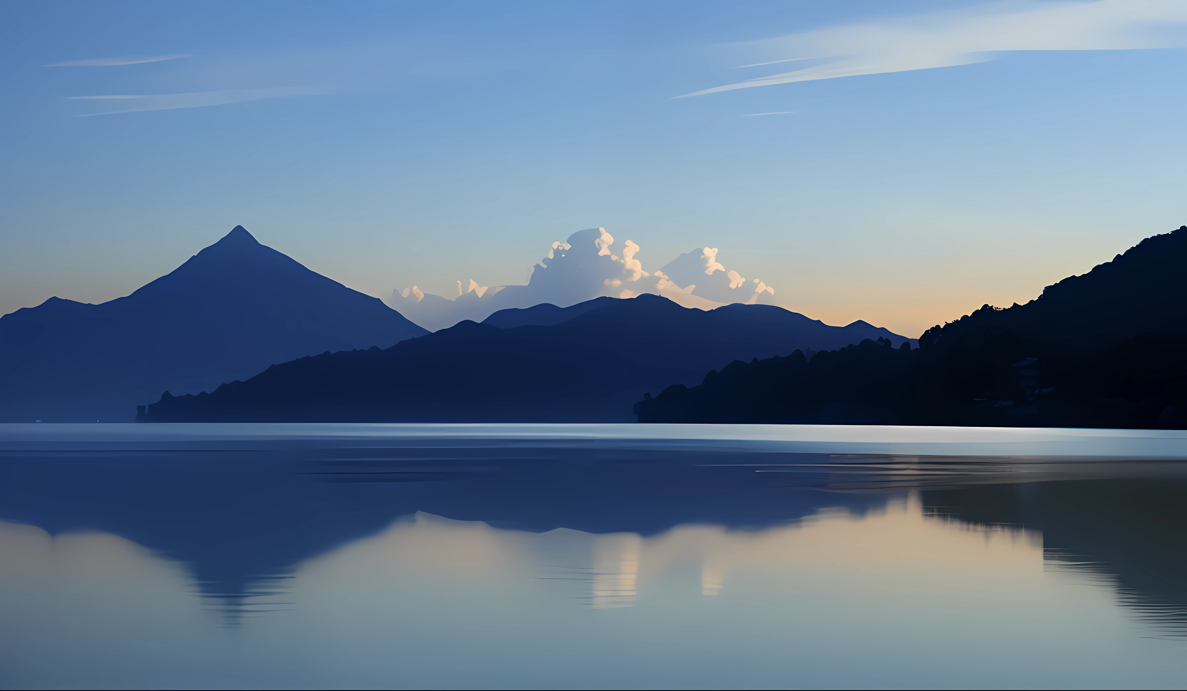 An island in the lake、Photo quality、The surface of the water is realistic、Swaying water surface