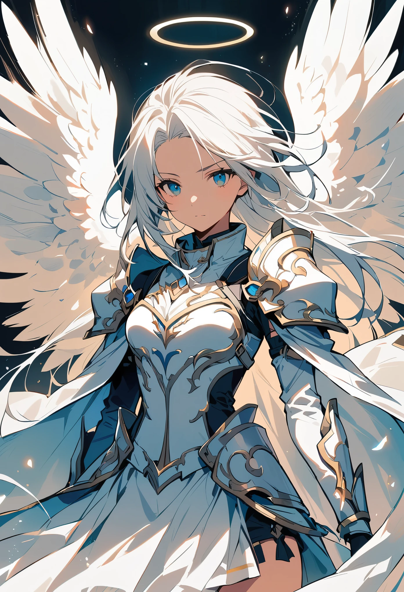 1girl angel angel_wings armor feathers_long wing feathers_hair shoulder armor shoulder_Armor single_wing solo upper part_The body is white_Theme white_wings wings