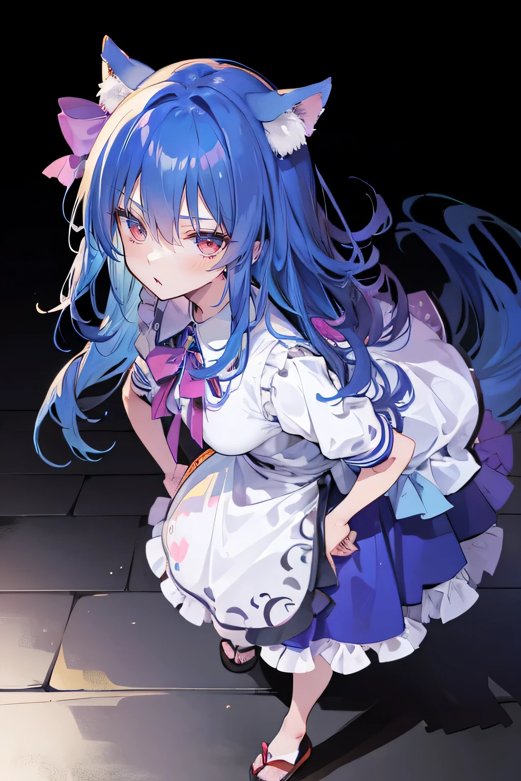 (masterpiece),best quality, expressive eyes, perfect face, 1girl,
Put your hands on your waist,fair, Gorgeous,Japanese cartoons,girl,lola,Hina Angel, blue hair, blue haired, floating clothes,Grab your waist, Grab your waist, hands on hips , hands on hips,sit, sit on ground, Legs on the ground, flat chest,cat ears,