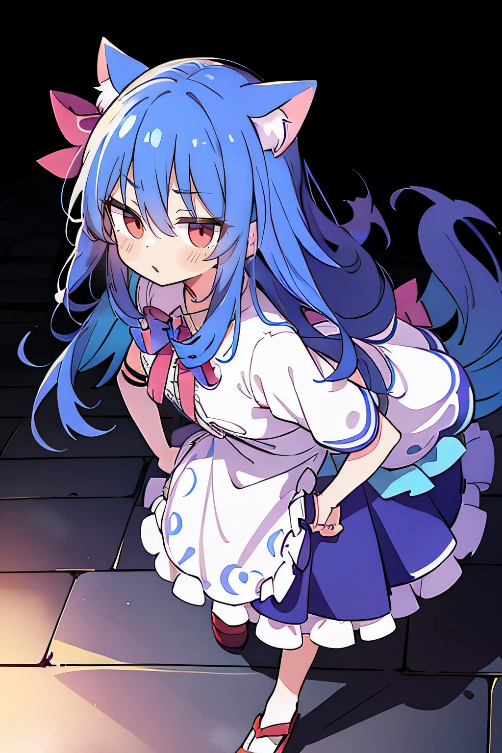 (masterpiece),best quality, expressive eyes, perfect face, 1girl,
Put your hands on your waist,fair, Gorgeous,Japanese cartoons,girl,lola,Hina Angel, blue hair, blue haired, floating clothes,Grab your waist, Grab your waist, hands on hips , hands on hips,sit, sit on ground, Legs on the ground, flat chest,cat ears,