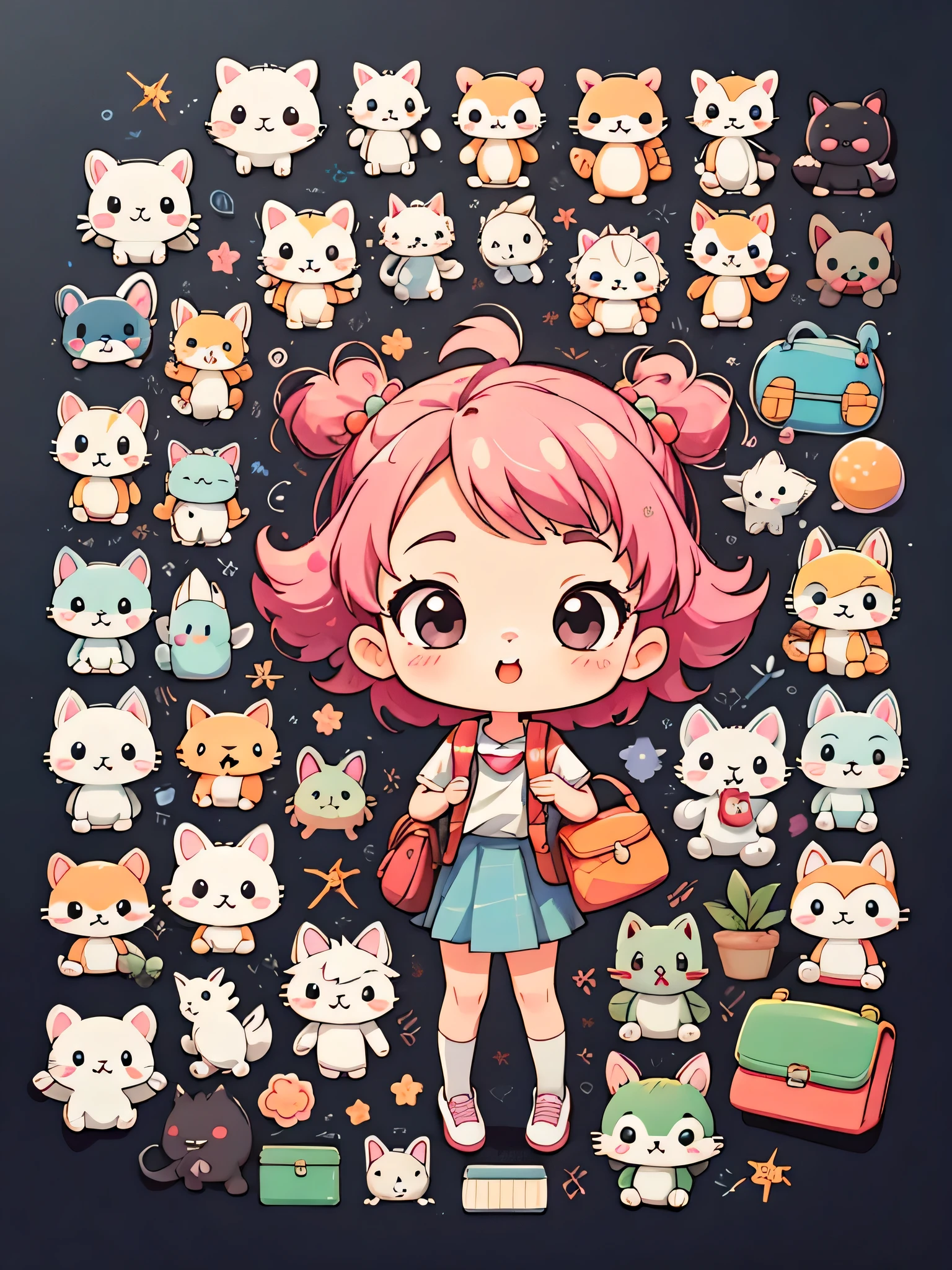 Akira Toritani Style, Kawaii Design, most beautiful girl ever、Chibi, cute girl、school bag、school classroom