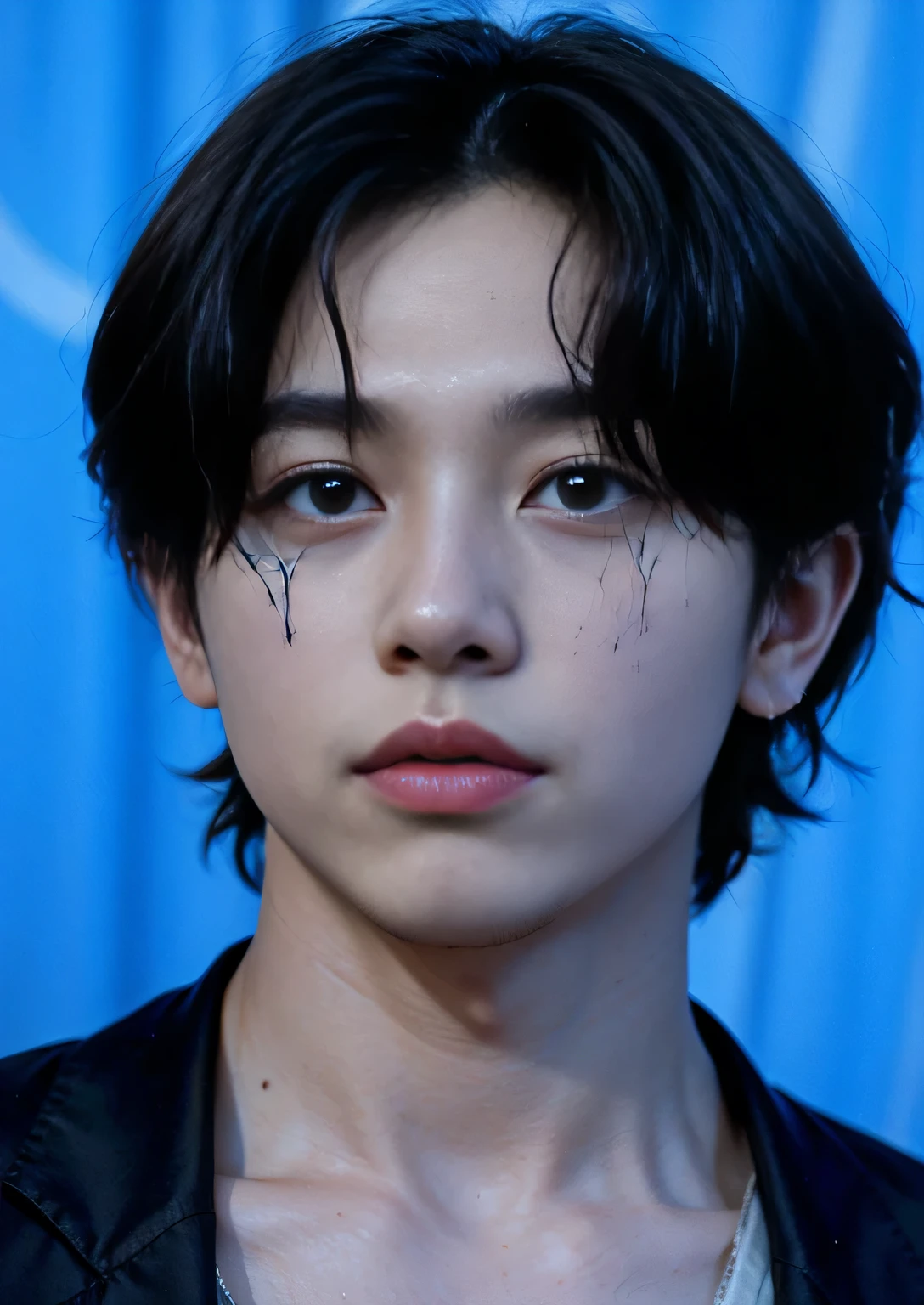 um close de uma pessoa vestindo uma jaqueta preta e uma jaqueta vermelha e branca, Ulzzang inteligente, Kim Doyoung, 1 menino de 7 anos com rosto magro, kanliu666, Inspirado por Bian Shoumin, Cai Xukun, Yanjun Chengt, pale korean adorable face, Jinyoung Shin, homem sul-coreano, cute japanese demon boy