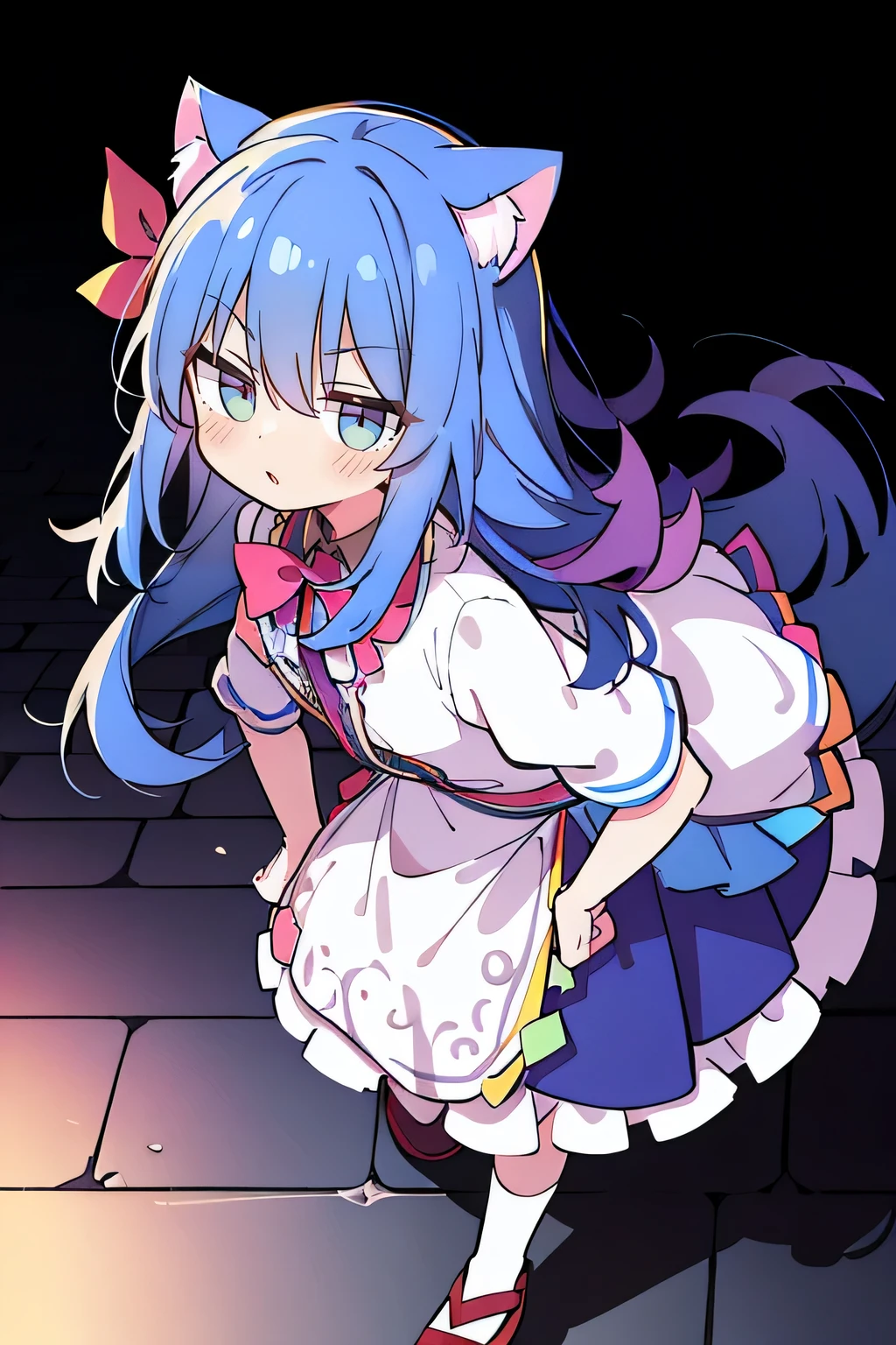(masterpiece),best quality, expressive eyes, perfect face, 1girl,
Put your hands on your waist,fair, Gorgeous,Japanese cartoons,girl,lola,Hina Angel, blue hair, blue haired, floating clothes,Grab your waist, Grab your waist, hands on hips , hands on hips,sit, sit on ground, Legs on the ground, flat chest,cat ears,dark blue eyes,