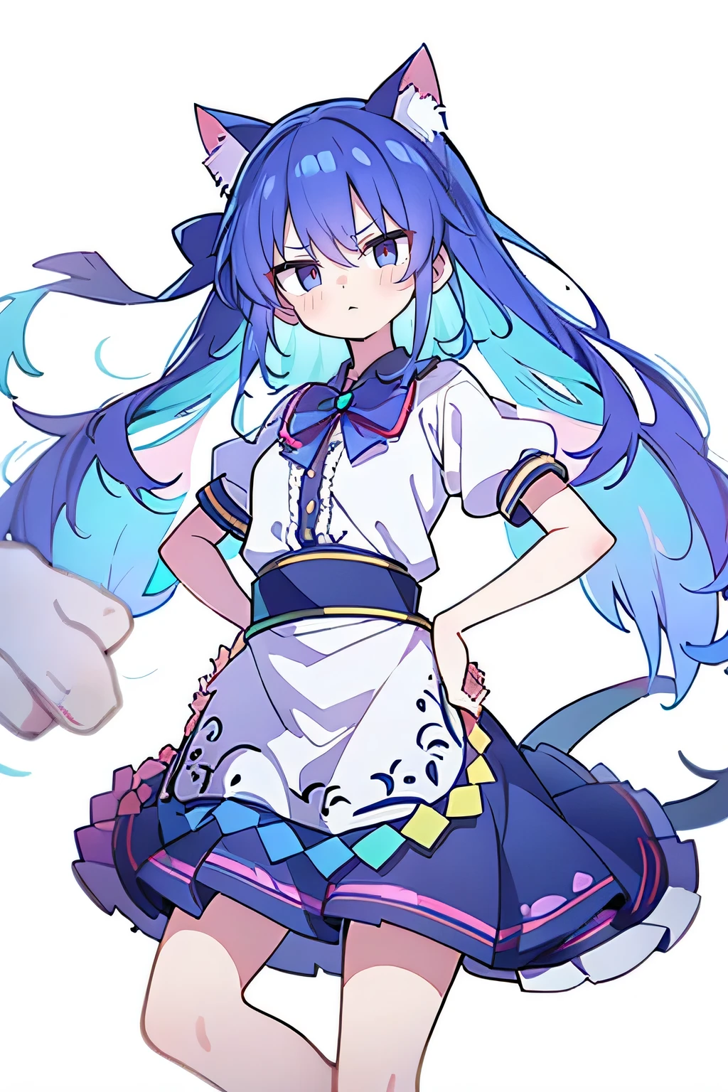 (masterpiece),best quality, expressive eyes, perfect face, 1girl,
Put your hands on your waist,fair, Gorgeous,Japanese cartoons,girl,lola,Hina Angel, blue hair, blue haired, floating clothes,Grab your waist, Grab your waist, hands on hips , hands on hips,sit, sit on ground, Legs on the ground, flat chest,cat ears,