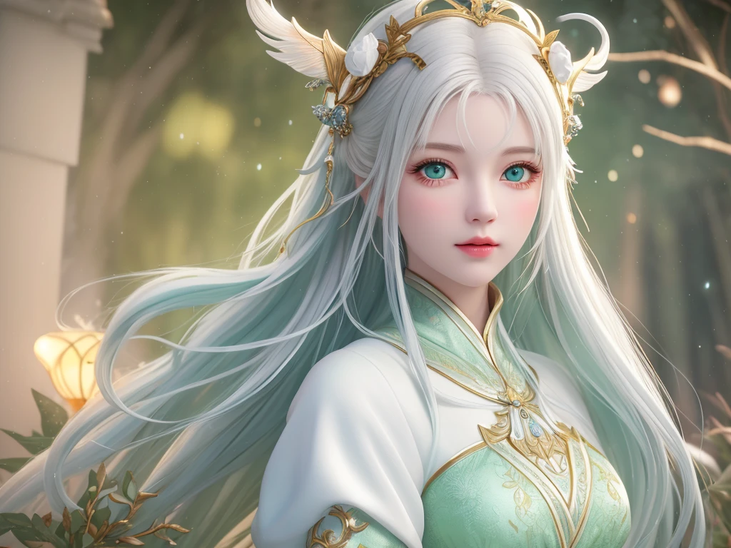 retro style fantasy, masterpiece, magnificent art, best quality, 1 girl, Closeup girl nordic princess, scandinavian mountains, winter weather, Symmetrical and ultra-detailed face, Skin as smooth as peach silk, Vibrant and aggressive green eyes, Waist-length white hair is messy, sculptural body, (spark: 0.7), Adobe illustration, Trand on Artstation, 8K, HD, 超HD, Cold light and soft lighting, --q 500 --s 100, -
