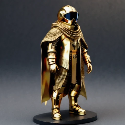 Brilliant Gold Diamond Maya Star（（armor））Copper weapons, Burlap Cloak Mummy Hood Platinum Silk Cyberpunk Light Crossbow Space Station 1:60 miniature models, illustration, Side view, (Side view), Wear gold-rimmed reflective sunglasses, Carrying future weapons, very happy, Side view, whole body, 3d, (nautilus) octane rendering, perfect appearance, Collagen protein（（（Isometric art）））