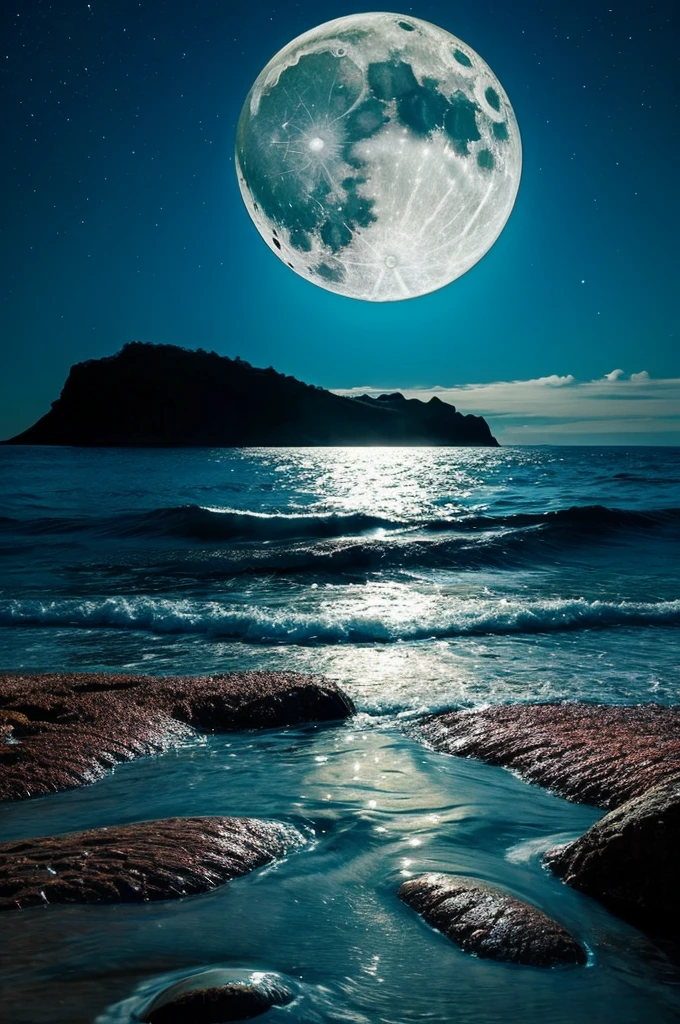 highest quality、Scenery with the moon and the sea、Fantastic and mysterious