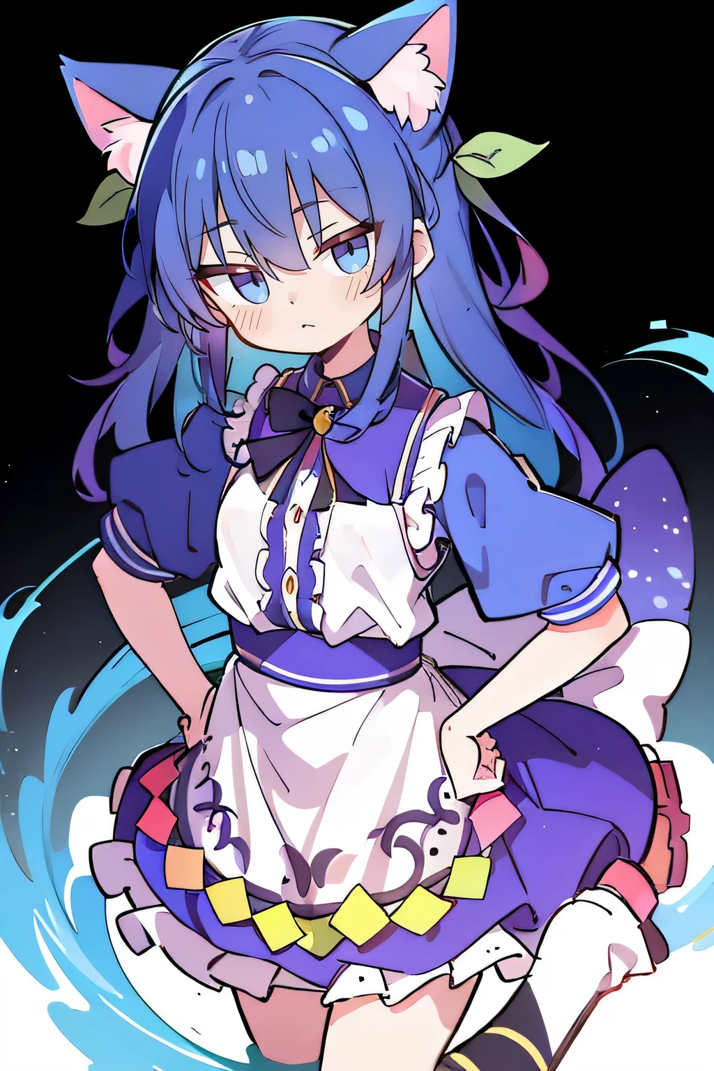(masterpiece),best quality, expressive eyes, perfect face, 1girl,
Put your hands on your waist,fair, Gorgeous,Japanese cartoons,girl,lola,Hina Angel, blue hair, blue haired, floating clothes,Grab your waist, Grab your waist, hands on hips , hands on hips,sit, sit on ground, Legs on the ground, flat chest,cat ears,