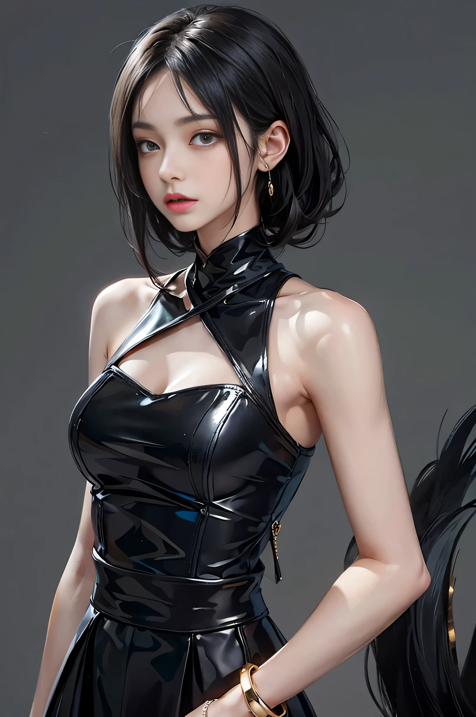 ((Biologically correct limb count))、((Full Body Shot, Full-body photo including face、Head to toe photos))、4K、masterpiece、((Focus on the face))、((Symmetrical facial features))、Eyes of meticulous depiction、Beautiful woman、Excellent style、Beautiful feet、(Black Stockings、High heels with anklets)、Detailed depiction of the face、Small earrings、necklace、((Close-up photo of the upper body))、(black latex shirt、Latex skirt、Nurse uniform)、Scenery of the old castle、(Low - Angle)、(smile)、((Thick morning fog all around)、I can't see anything around me)、