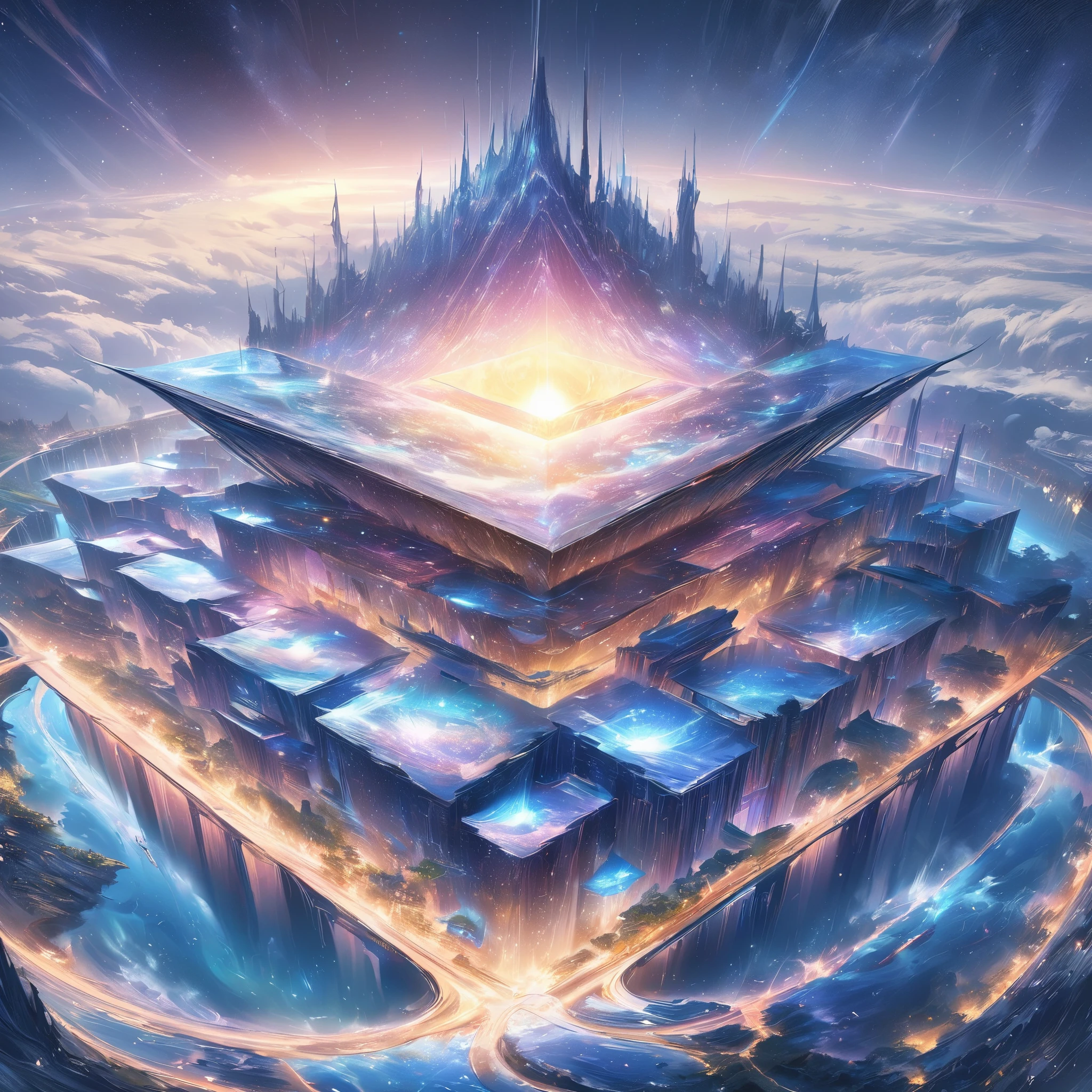 (best quality,,high resolution,masterpiece:1.2), Magical scenery at sea,There is a huge square structure in the middle, ,divine light,The huge square structure exudes a sacred light,realism | bipur, bipur daily art, alien architecture, futuristic architecture art, bipur. hyperrealism, bipur |, bipur!!, 通过bipur, bipur style, bipur masterpiece, inspired by starry night