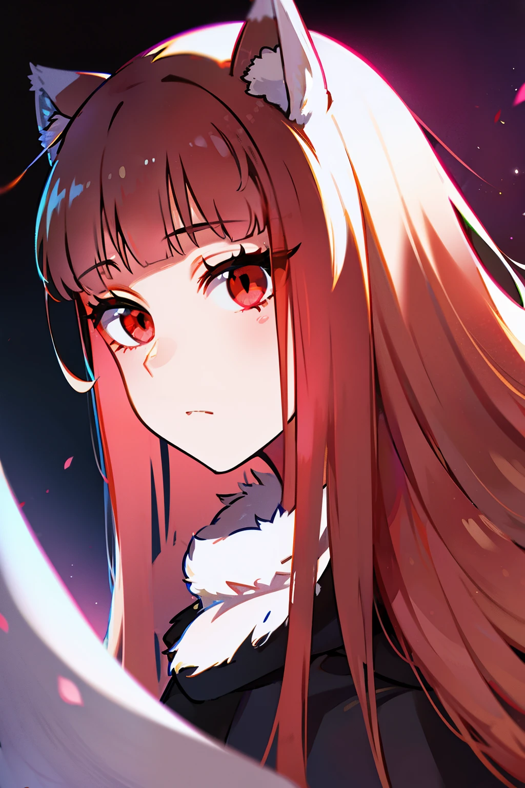 Holo, white fur, red eyes