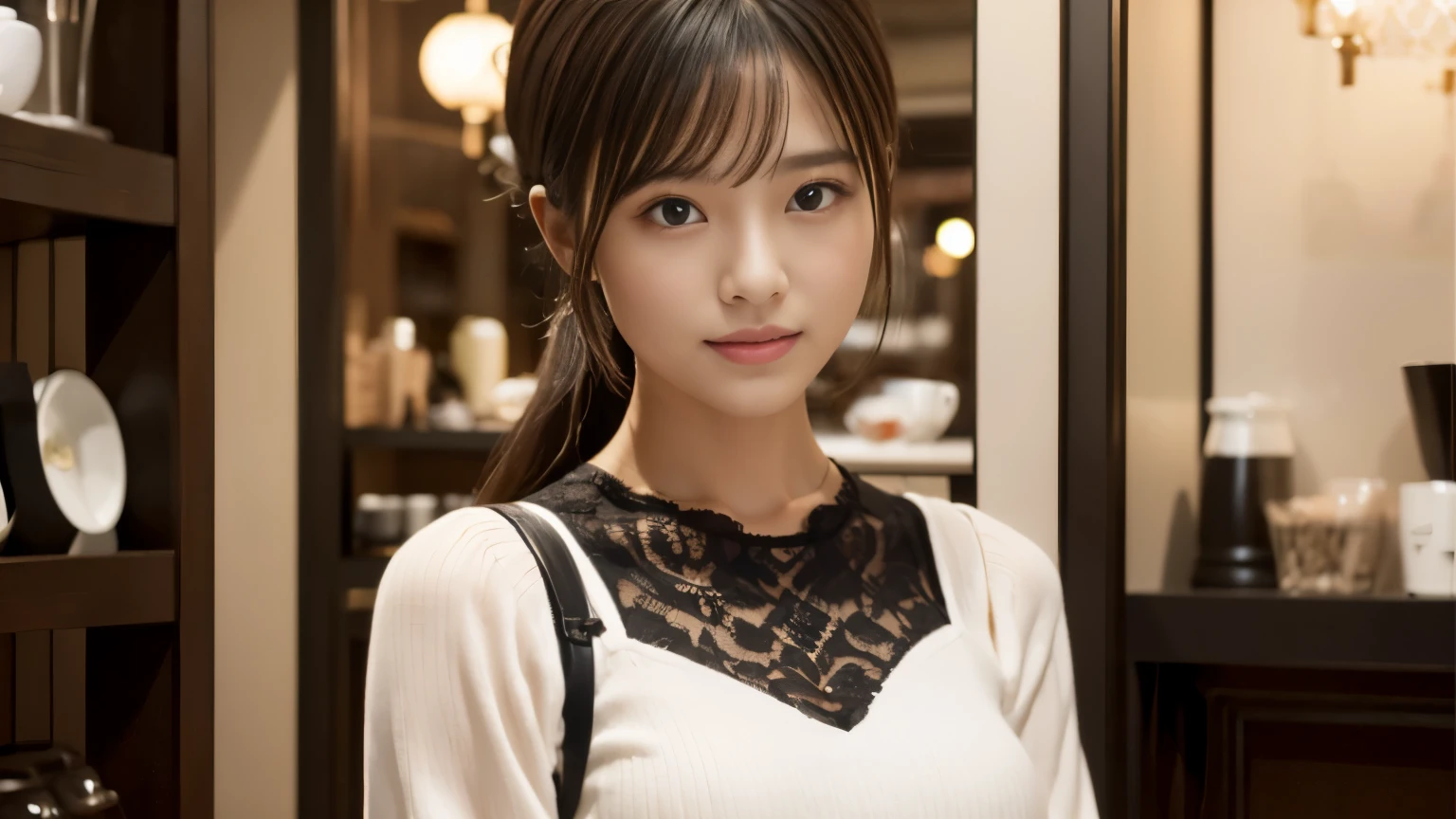(((Cafe:1.3, Inside the store, Photographed from the front))), ((beauty salon model:1.3,Black and white bicolor dress, japanese woman, cute)), (clean, natural makeup), (highest quality, masterpiece:1.3, 超High resolution), (Super detailed, caustics), (realistic:1.4, RAW shooting), very detailed, High resolution, 16K resolution,neat clothes,CafeInside the storeで撮影