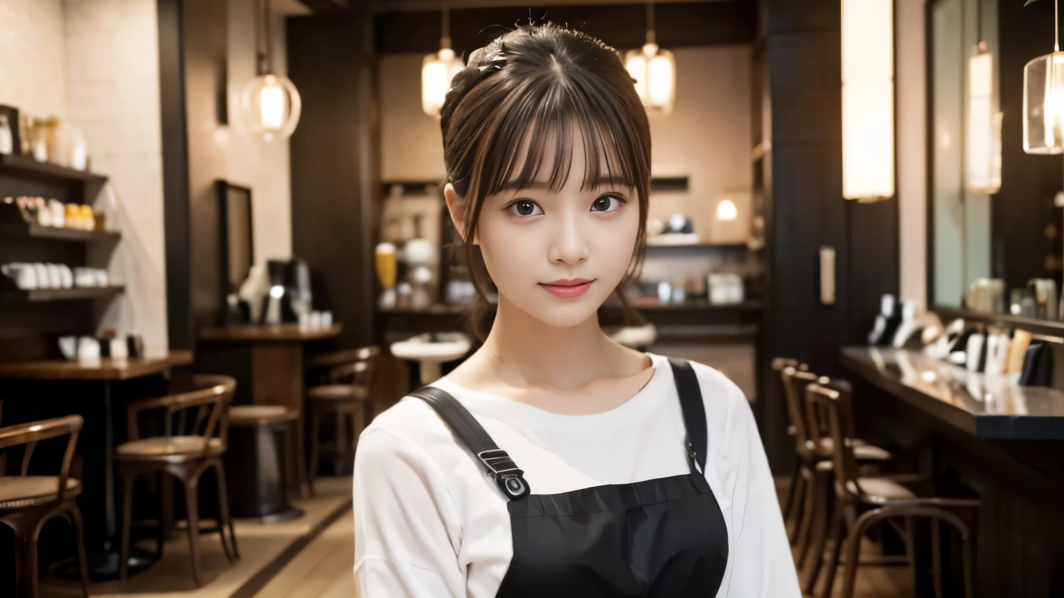 (((Cafe:1.3, Inside the store, Photographed from the front))), ((beauty salon model:1.3,Black and white bicolor dress, japanese woman, cute)), (clean, natural makeup), (highest quality, masterpiece:1.3, 超High resolution), (Super detailed, caustics), (realistic:1.4, RAW shooting), very detailed, High resolution, 16K resolution,neat clothes,CafeInside the storeで撮影