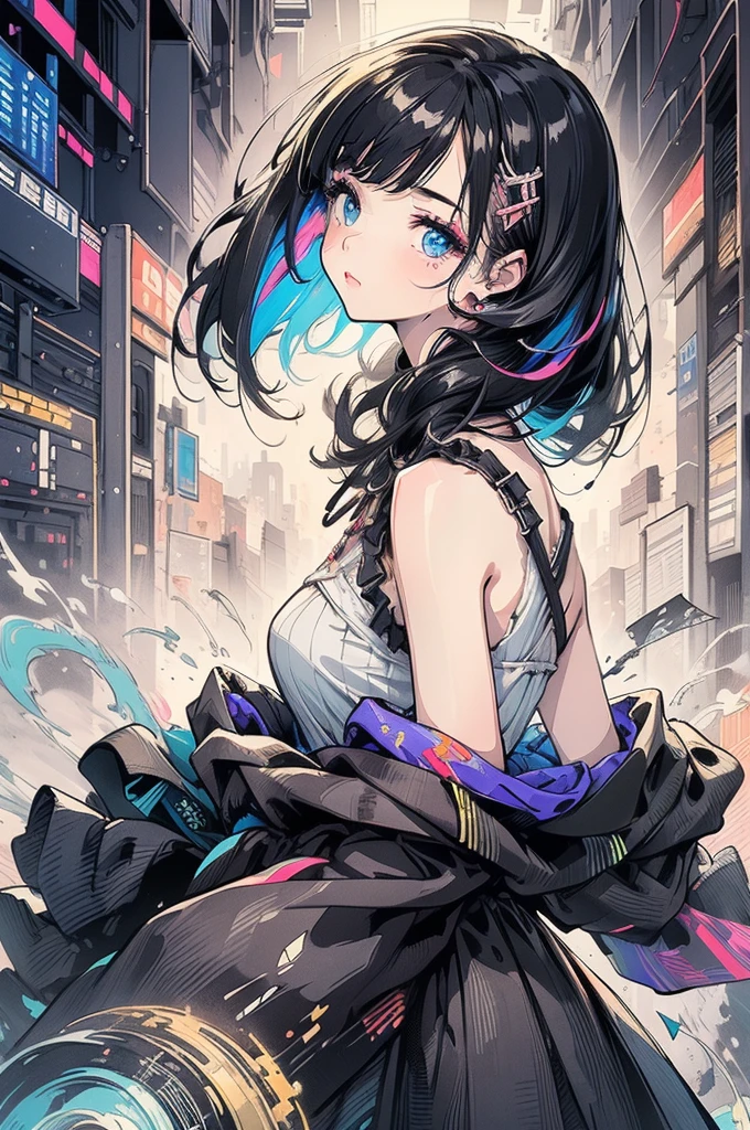 (masterpiece, top quality, best quality, official art, beautiful and aesthetic:1.2), (1girl:1.3), glitch art, (digital distortion), pixelated fragments, data corruption,colorful noise, visual chaos,contemporary aesthetics