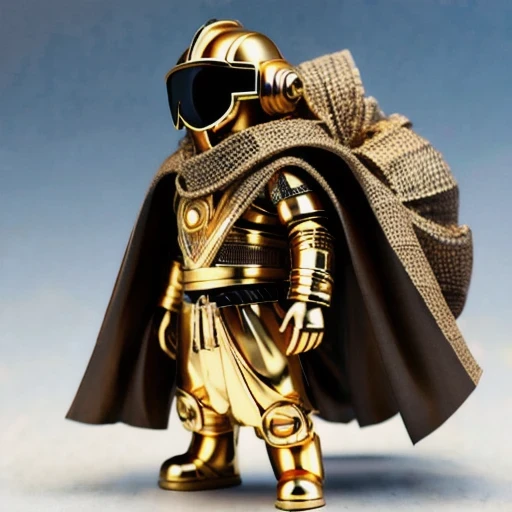 Brilliant Gold Diamond Maya Star（（armor））Copper weapons, Burlap Cloak Mummy Hood Platinum Silk Cyberpunk Light Crossbow Space Station 1:60 miniature models, illustration, Side view, (Side view), Wear gold-rimmed reflective sunglasses, Carrying future weapons, very happy, Side view, whole body, 3d, (Jade Sunglasses) octane rendering, perfect appearance, Collagen protein（（（Isometric art）））