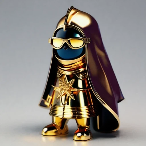 Brilliant Gold Diamond Maya Star（（armor））Copper weapons, Burlap Cloak Mummy Hood Platinum Silk Cyberpunk Light Crossbow Space Station 1:60 miniature models, illustration, Side view, (Side view), Wear gold-rimmed reflective sunglasses, Carrying future weapons, very happy, Side view, whole body, 3d, (Jade Sunglasses) octane rendering, perfect appearance, Collagen protein（（（Isometric art）））