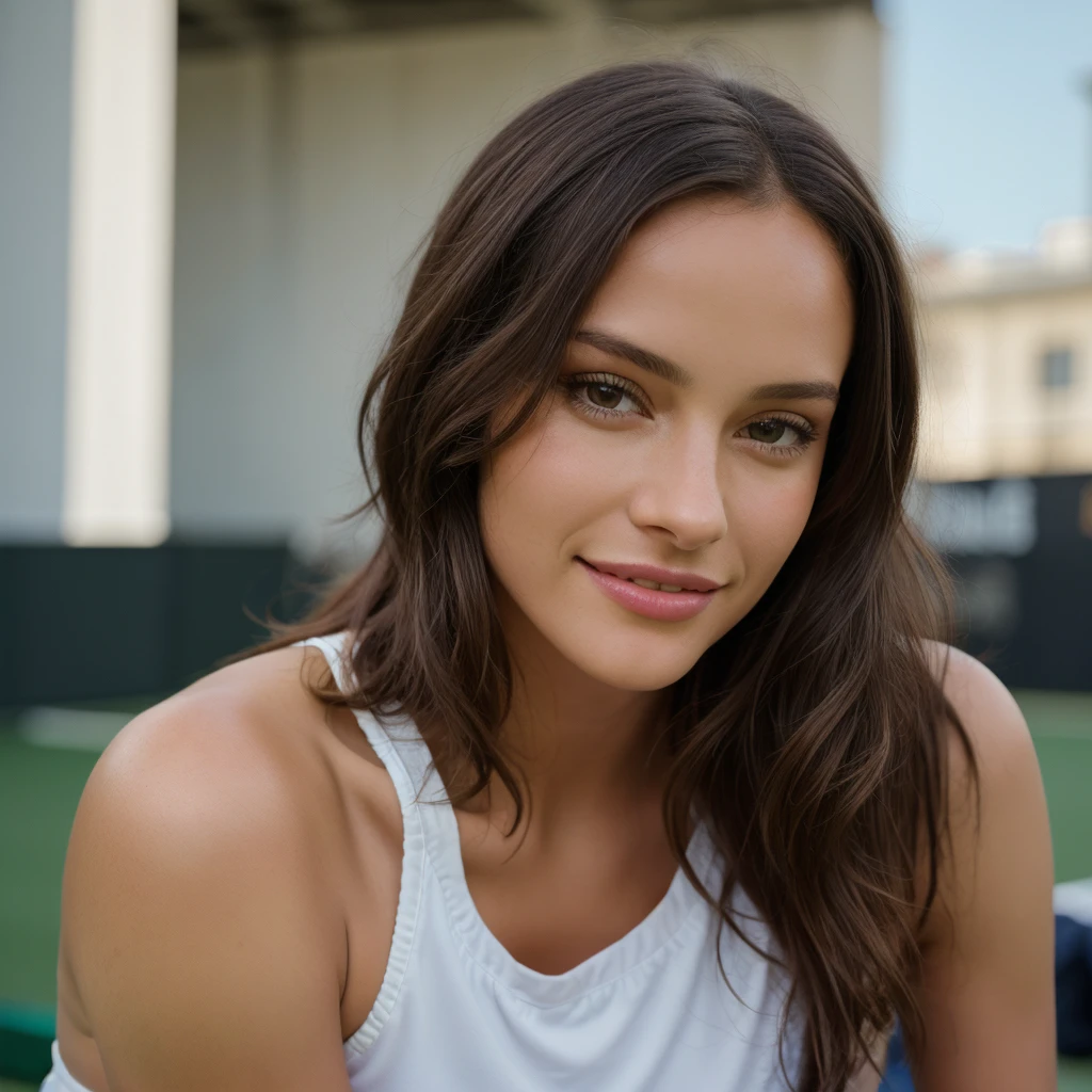 Bel apiculteur maya en tenue de sport, joue au tennis, complex and detailed, 23 ans, expression innocente, Long wavy hair, yeux vert, high resolution, chef-d'artwork, best quality, Very detailed, sharpness, textured skin, Realistic skin texture, detailed eyes, professionnel, 4k, sourire charmant, captured on Canon, 50 millimeters, faible profondeur de champ, couleur de vision kodak, tenue de sport superbement ajustée, extremely detailed, photoRealistic, Realistic, Post-traitement, Maximum details, roughness, la vraie vie, ultra-Realistic, photorealism, La photographie, 8k euh