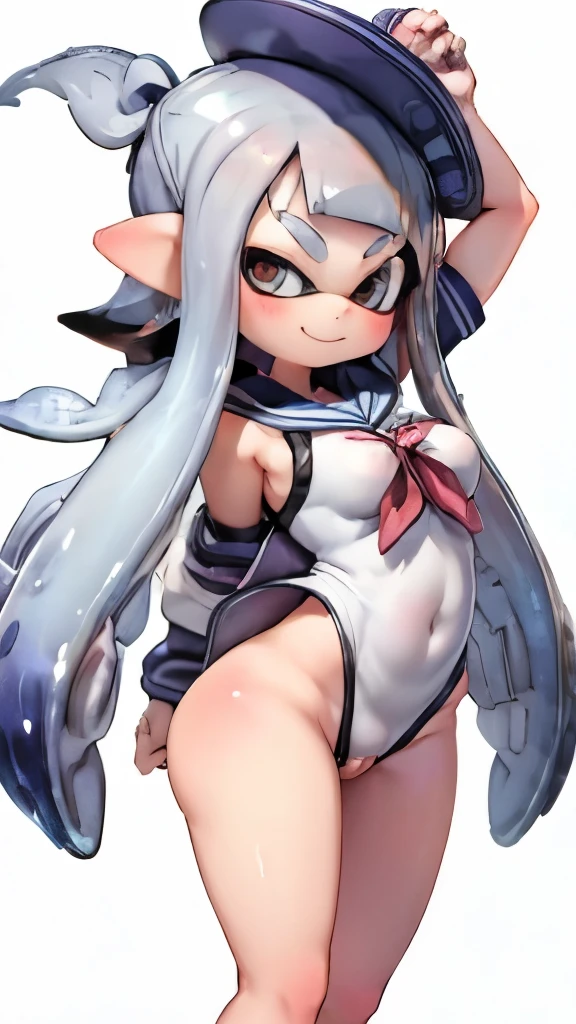 Splatoon girl's butt、big breasts、silver tentacle hair、smile、Pose that emphasizes the buttocks、Sexy dynamic pose、Japanese high school girls' uniforms、sailor suit、