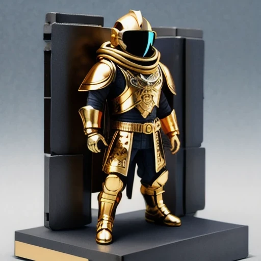 Brilliant Gold Diamond Maya Star((armor))Copper weapons, Burlap Cloak Mummy Hood Platinum Silk Cyberpunk Light Crossbow Space Station 1:60 miniature models, illustration, Side view, (Side view), Wear gold-rimmed reflective sunglasses, Carrying future weapons, very happy, Side view, whole body, 3d, (Jade Sunglasses) octane rendering, perfect appearance, Collagen protein(((Isometric art)))