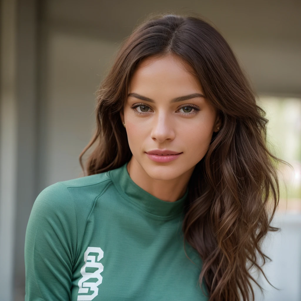 une belle femme brune avec (yeux verts:0.8) a la plage,naturelle,corps entier, sur un canape, joue au foot, fais du shopping,tenue de sport, maillot de bain, joue au tennis, qualite superieure, les meilleurs details, sauna, eau, sport, canape, ultra detailed, corps de la tete au pieds