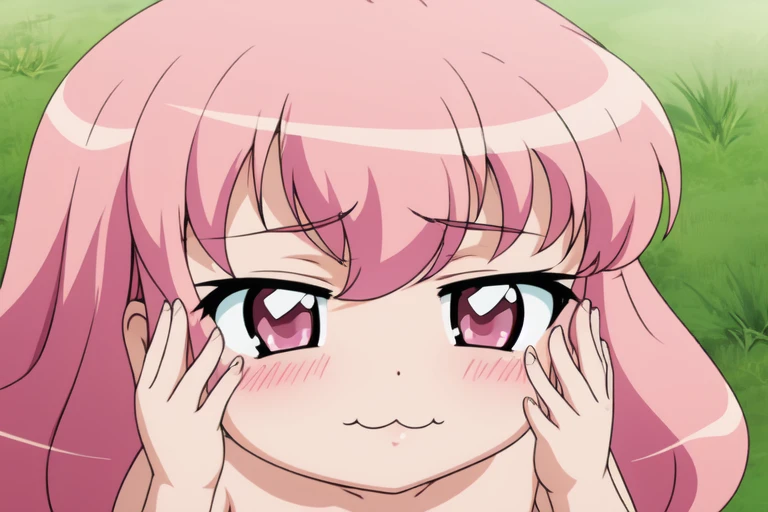 louise, 1 girl, alone, long hair, looking at the viewer, blush, smile, pink hair, pink eyes, :3, parody, style parody, put your hand on your face, Voice Actor Connection, put your hand on your cheek, anime coloring book, 1girl,masterpiece, expensive quality, very_expensive_solve, big_file size, full color,(completely nude:1.2),pussy,niplles,(vaginal sex:1.2),(ddler:1.6),(chibi:1.3),(flat chest:1.5),