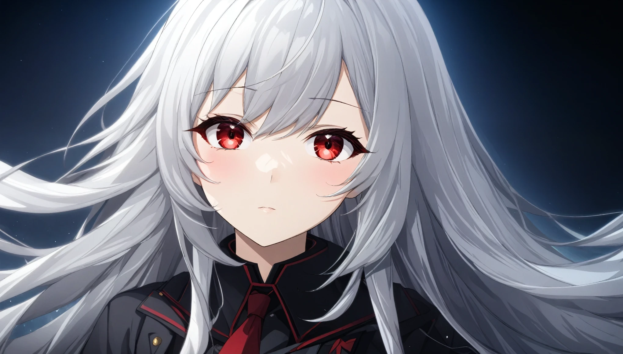 anime girl with long wavy silver hair and crimson red eyes, detailed digital anime art, stunning anime face portrait, from girls frontline, badass anime 8 k, anime art wallpaper 8 k, portrait gapmoe yandere grimdark, with glowing red eyes, fine details. girls frontline, anime style 4 k, girls frontline cg, 4k anime wallpaper, anime art wallpaper 4 k,