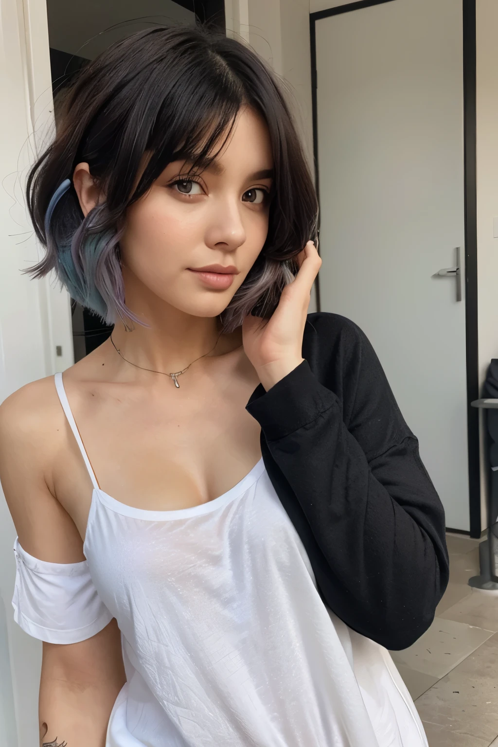(best quality, art piece, highres,masterpiece:1.2), 1 female, 20 years old, short hair, Surrealism, sensual and alluring