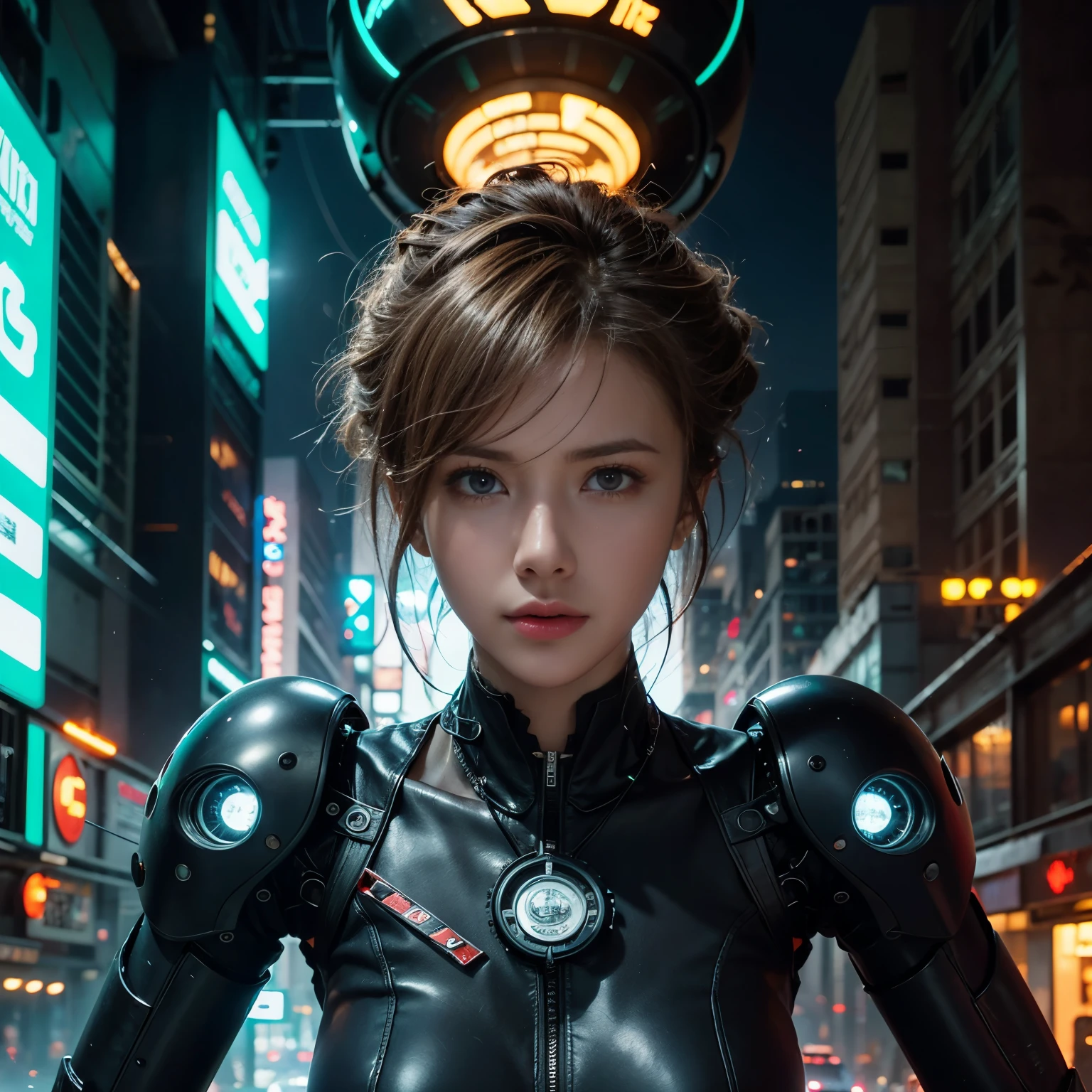 sparkling lights, futuristic cityscape, metal gears, advanced technology, intricate circuitry, towering skyscrapers, glowing neon signs, cyberpunk aesthetic, vibrant colors, dynamic pose, detailed facial features, piercing gaze, mechanical limbs, robotic companions, bustling crowd, flying drones, energy beams, holographic projections, high-tech weaponry, dystopian atmosphere, dark and gritty backdrop, ominous shadows, intense energy, dramatic perspective, cinematic composition, epic scale, surreal atmosphere, perfect details, ultra-realistic rendering, stunning visual effects, masterful craftsmanship, high-definition resolution, professional quality, breathtaking masterpiece.