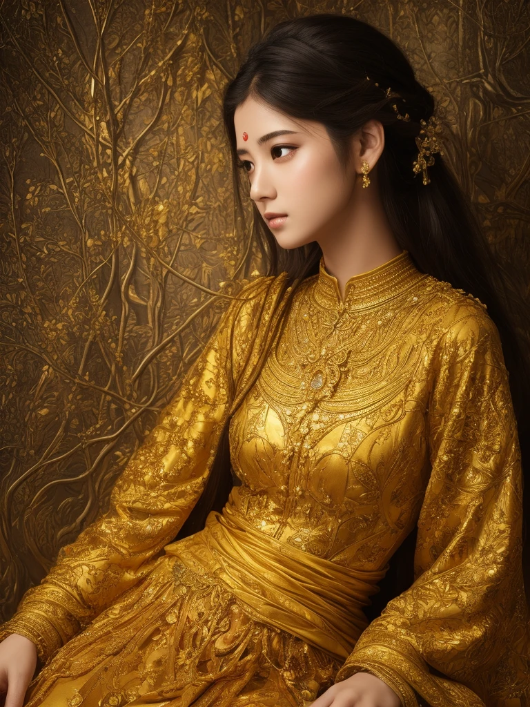 Face of shreya saran, a masterpiece ultra realistic ultra detailed portrait of a beautiful girl in incredible golden armor. baroque renaissance. in forest. medium shot, intricate, elegant, highly detailed. trending on artstation, digital art, by stanley artgerm lau, wlop, rossdraws, james jean, andrei riabovitchev, marc simonetti, yoshitaka amano. background by james jean and gustav klimt, light by julie bell, 4 k, porcelain skin.