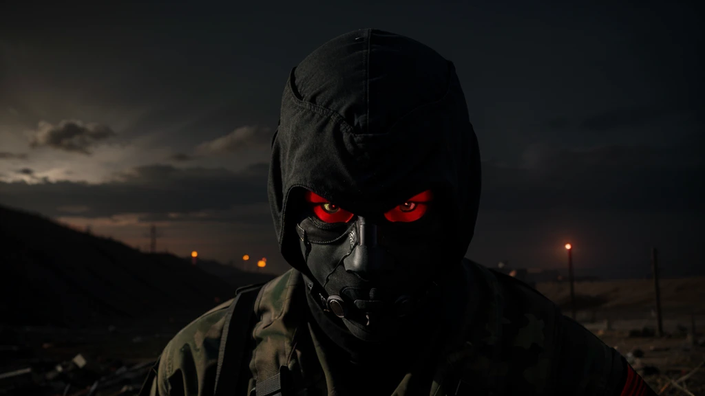 soldier, mask, red eyes, scary, apocalypse