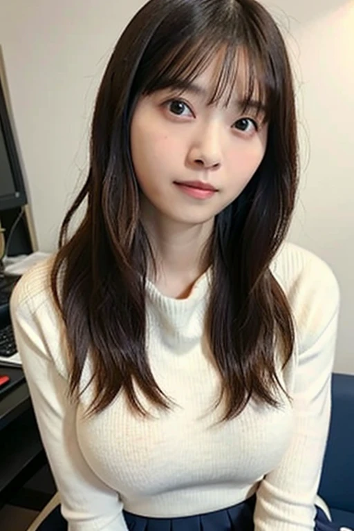 Japanese women、Selfie in front of the mirror、Brown long hair,、20th Generation