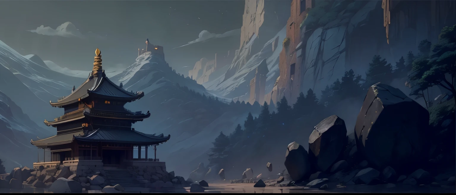 cave, Korean palace, stones, rubble, dark, darkness, cave, anime, background