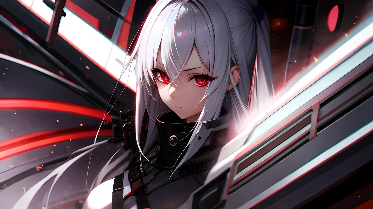 (((Masterpiece))), best quality, ultra-detailed CG unity 8k wallpaper, girl, white hair, red eyes, rebel attitude