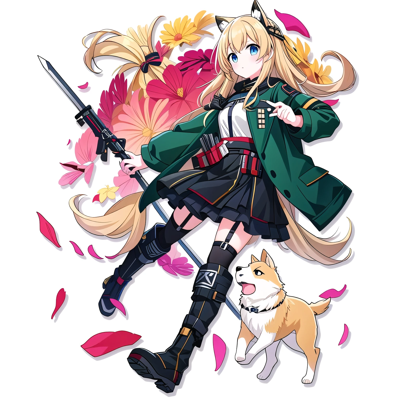 anime girl with a sword and a dog, from girls frontline, from arknights, fine details. girls frontline, girls frontline style, anime still film anime shikishi, key anime art, anime key visual concept art of, girls frontline cg, by Ike no Taiga, official anime artwork, girls frontline universe, girls frontline, kantai collection style, official artwork