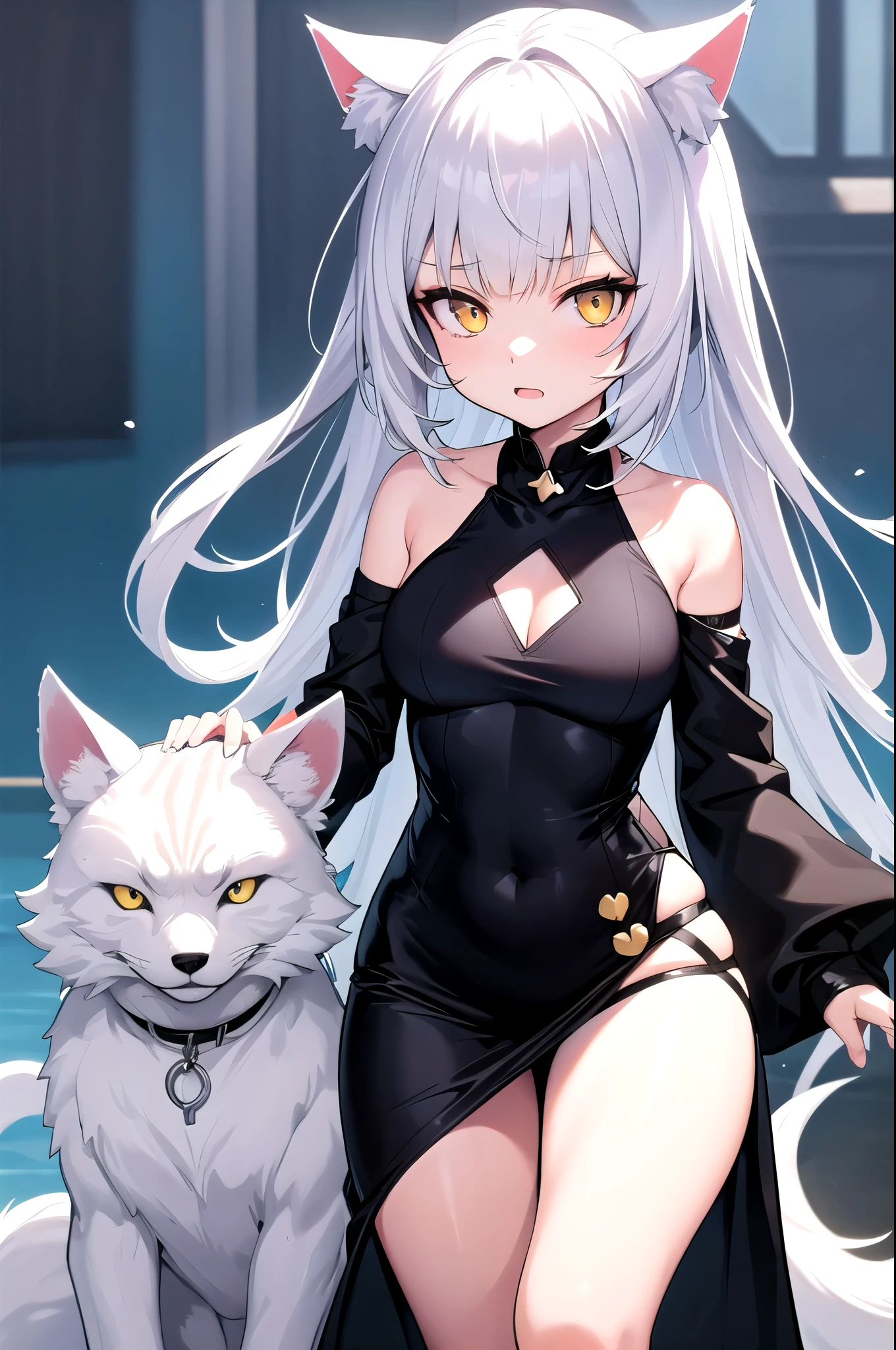 anime girl with long white hair and a cat ears, beautiful anime catgirl, very beautiful anime cat girl, cute anime catgirl, anime girl with cat ears, from girls frontline, white cat girl, white - haired fox, anime catgirl, anime moe artstyle, cute anime girl, girls frontline universe, holo is a wolf girl, girls frontline style